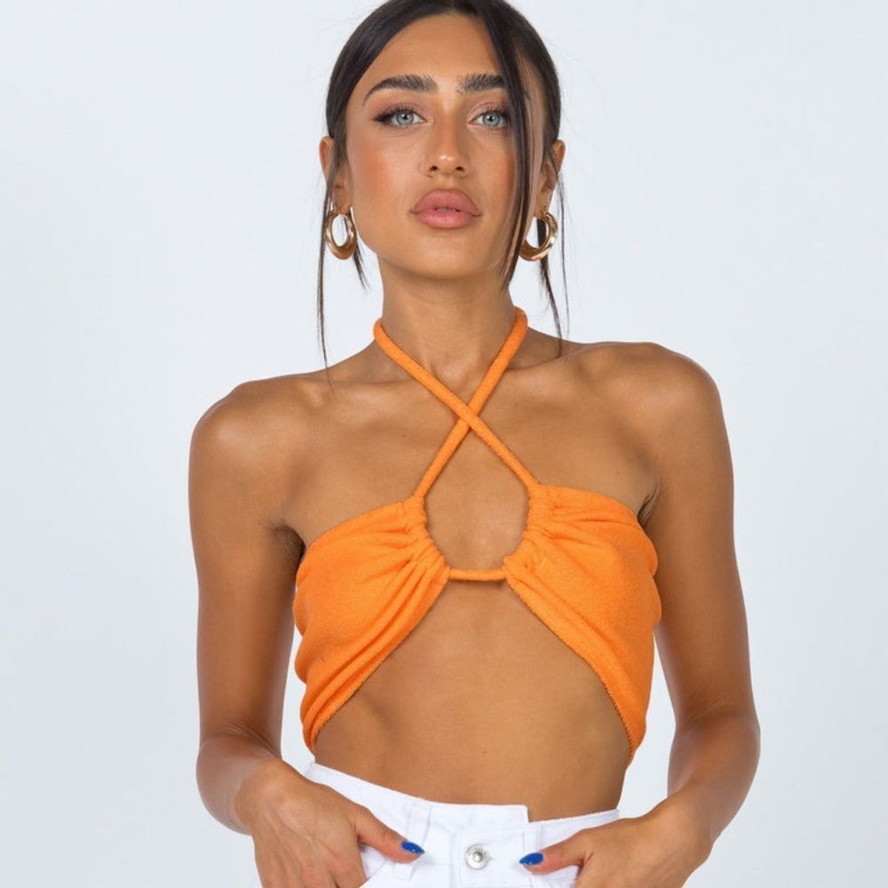 NEW Princess Polly Orange Clarke Terry Cloth Crop Top Size 4
